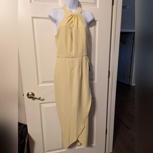 JULIA JORDAN Women's Yellow Twist Knot Neck Tulip Hem Midi Dress Sz 8 Faux Wrap
